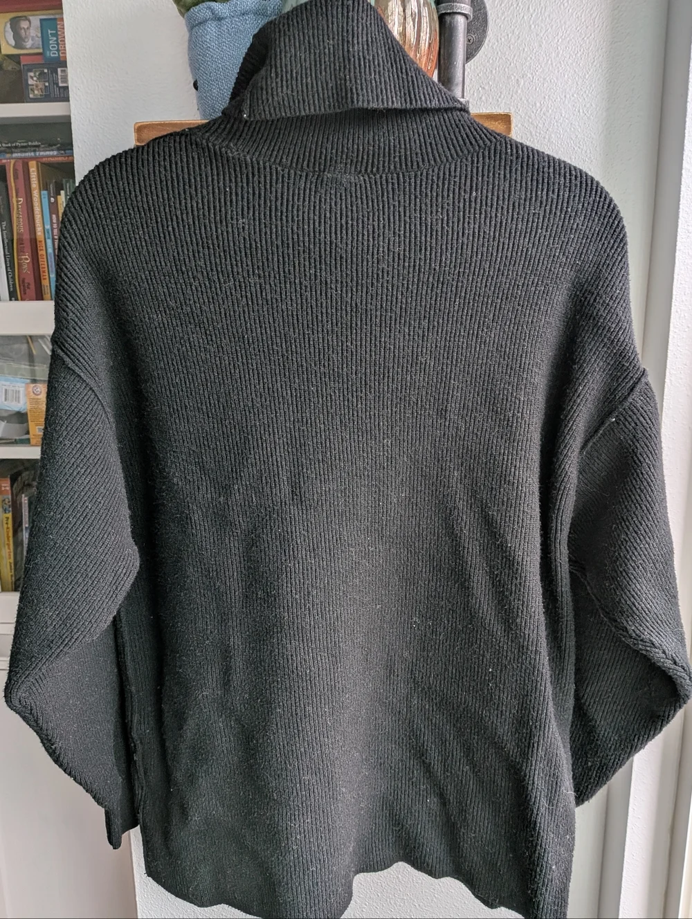 Free People Softly Structured Oversized Tunic Sweater Black Small Ribbed Knit